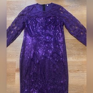 Elegant Purple Long Sleeve Sequin Dress